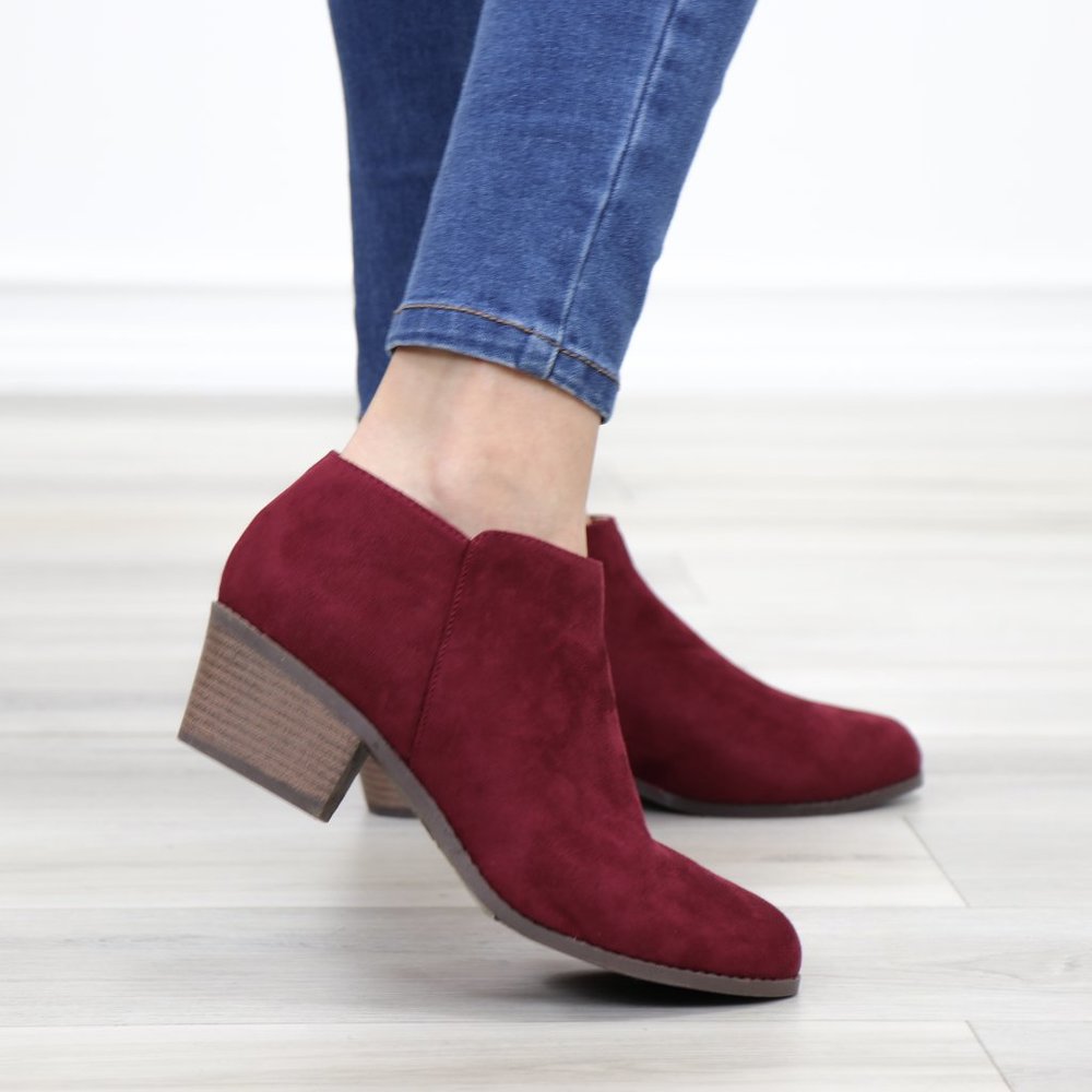 Vegan Suede Fall Color  Burgundy Ankle Booties - Picture 6 of 10